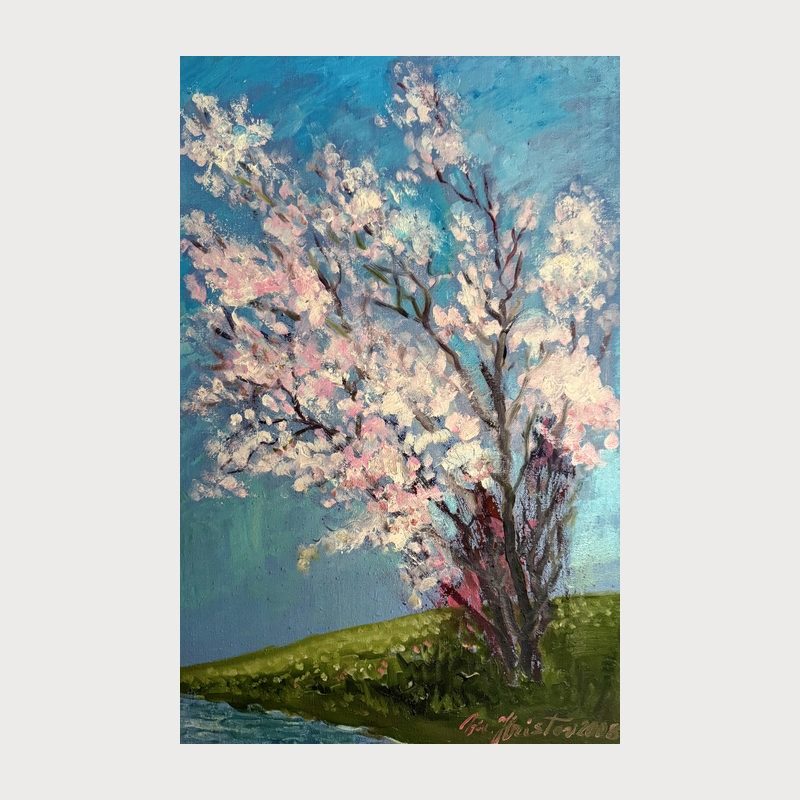 Suspended Spring, oil on canvas, 58 × 38 cm, 2008. Painting by Victor Hristov