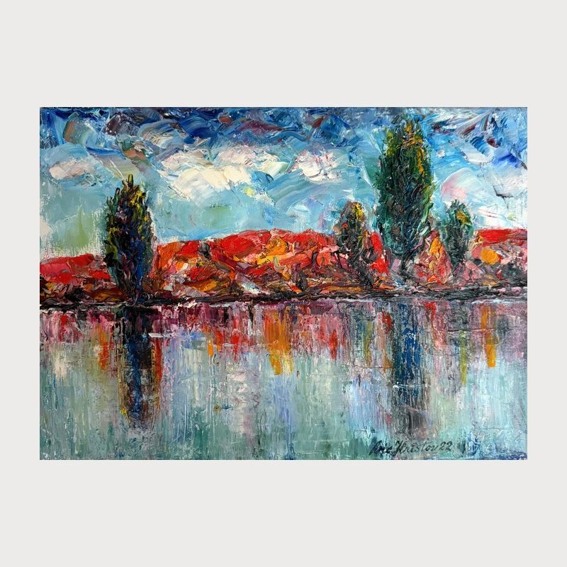 Summer Mirrors, oil on canvas, 40 × 50 cm, 2022. Painting by Victor Hristov