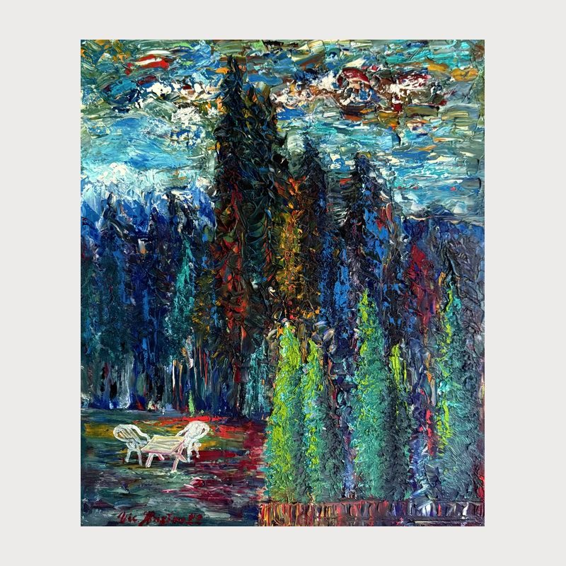 Blue Shadows, oil on canvas, 60 × 50 cm, 2022. Painting by Victor Hristov