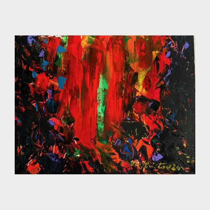The Red Forest, oil on canvas, 34 × 45 cm, 2024. Painting by Victor Hristov