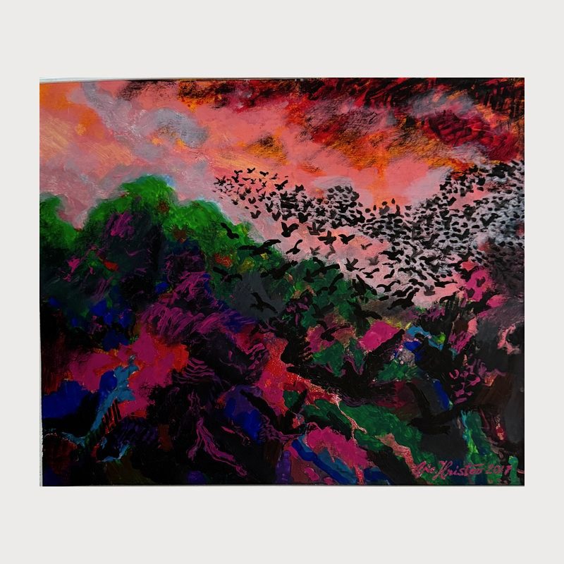 The Black Flock, acrylic on canvas, 50 × 60 cm, 2017. Painting by Victor Hristov
