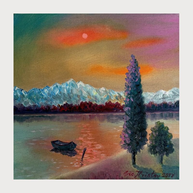The Still Lake, oil on canvas, 40 × 40 cm, 2014. Painting by Victor Hristov