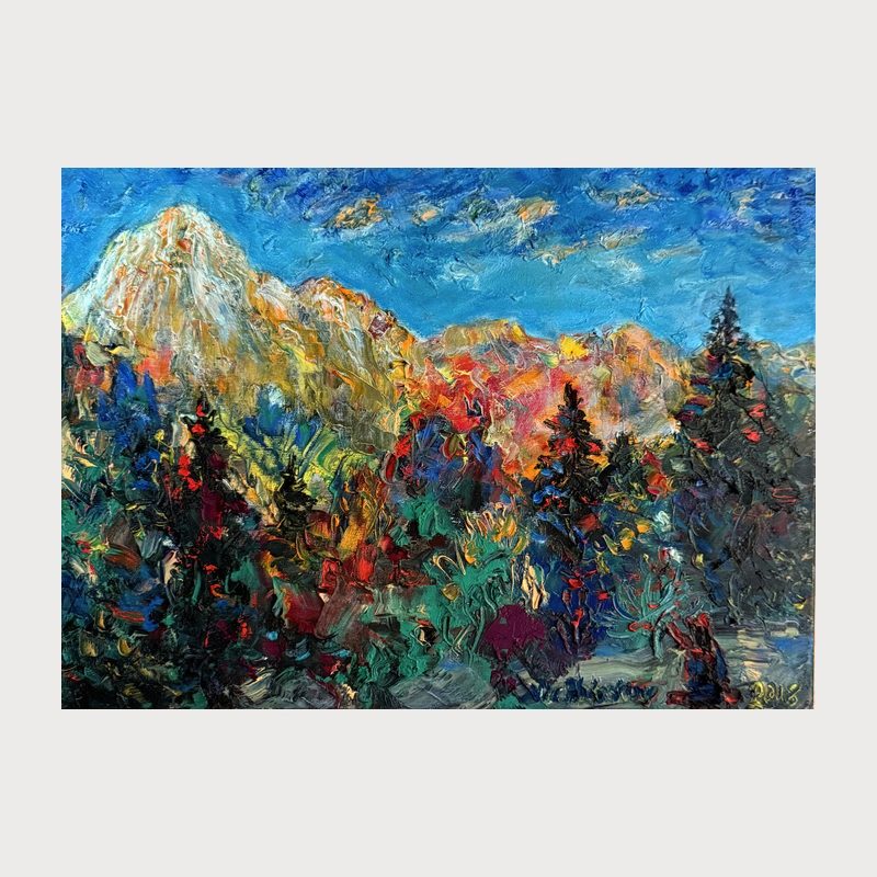 Mountain Time, oil on canvas, 32 × 44 cm, 2018. Painting by Victor Hristov