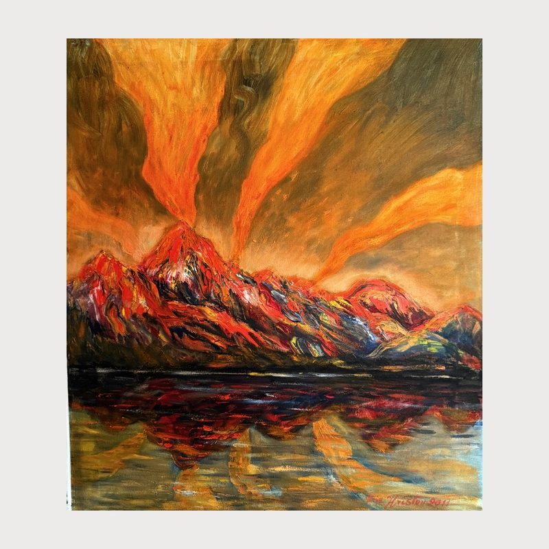 The Burning Sky, oil on canvas, 70 × 60 cm, 2011. Painting by Victor Hristov