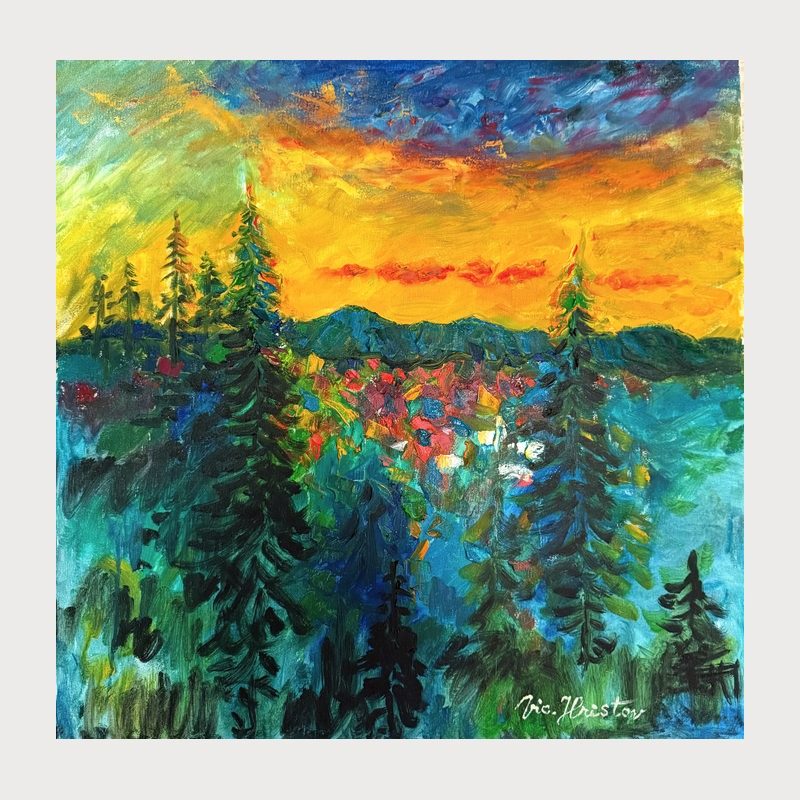 Beyond the Forest, oil on canvas, 60 × 60 cm, 2022. Painting by Victor Hristov