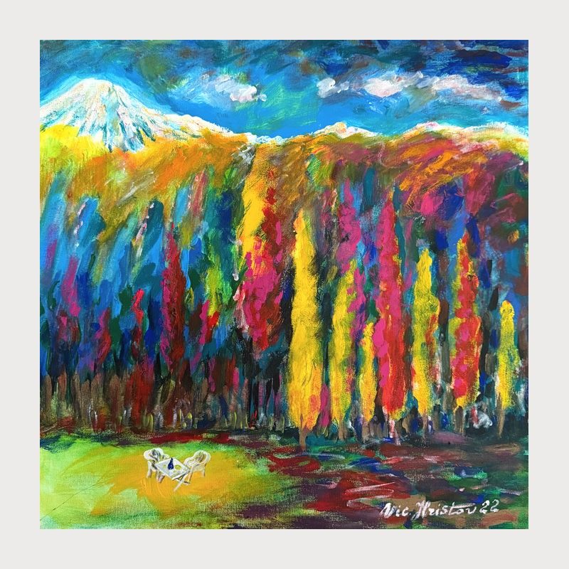 Electric Forest, oil on canvas, 60 × 60 cm, 2022. Painting by Victor Hristov