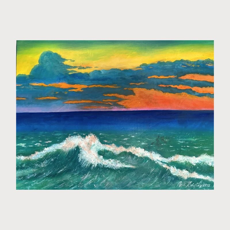 Evening Wave, oil on canvas, 60 × 80 cm, 2018. Painting by Victor Hristov