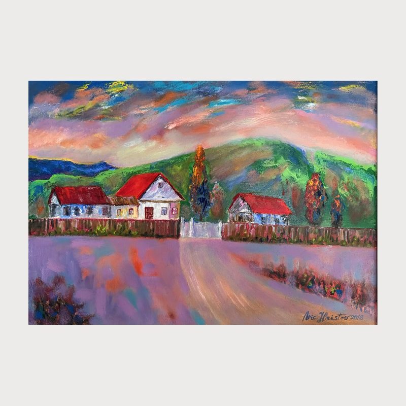 The Road Home, oil on canvas, 60 × 85 cm, 2018. Painting by Victor Hristov