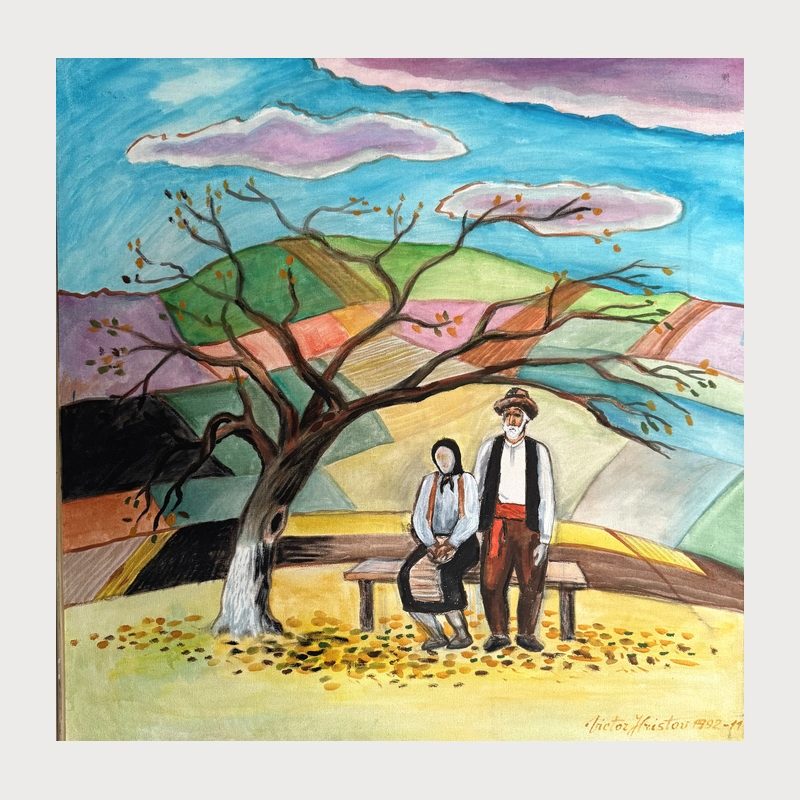 Under the Tree of Time, acrylic on canvas, 85 × 85 cm, 1992–2011. Painting by Victor Hristov